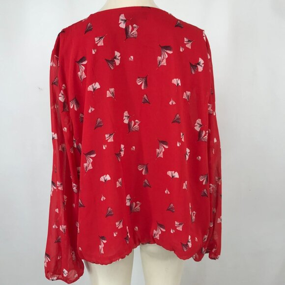 BANANA REPUBLIC- WOMEN'DS XL - RED FLORAL LONG SLEEVE CRISS CROSS WRAP TOP - Picture 5 of 7